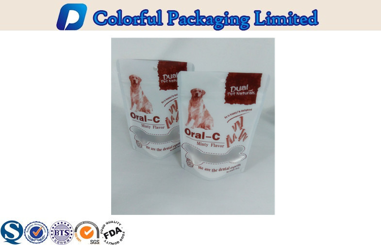 Clear Window Custom Pet Food Bags / Stand Up Dog Food Package