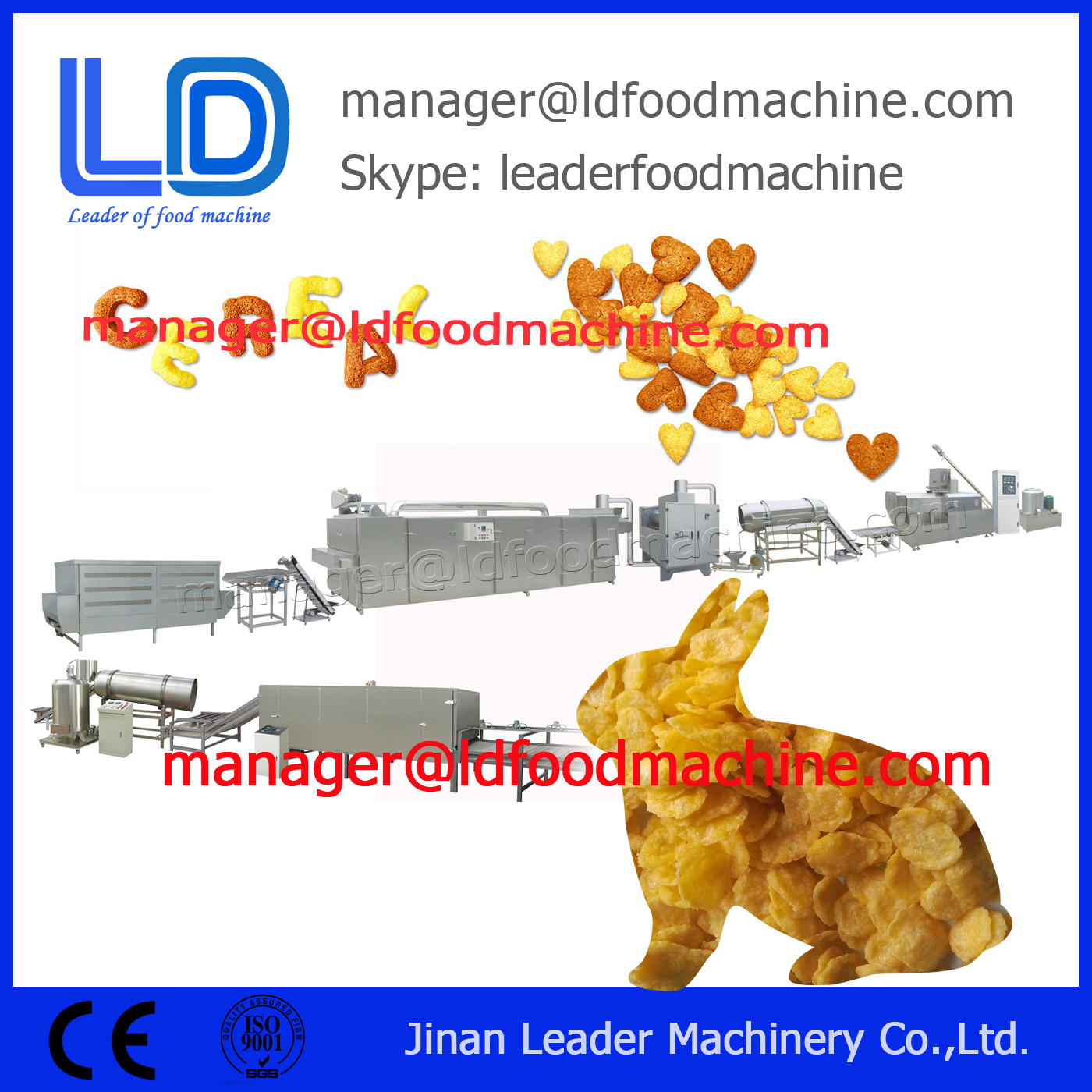 Extruded Breakfast Cereals Corn Flakes making Machine 500kg/h